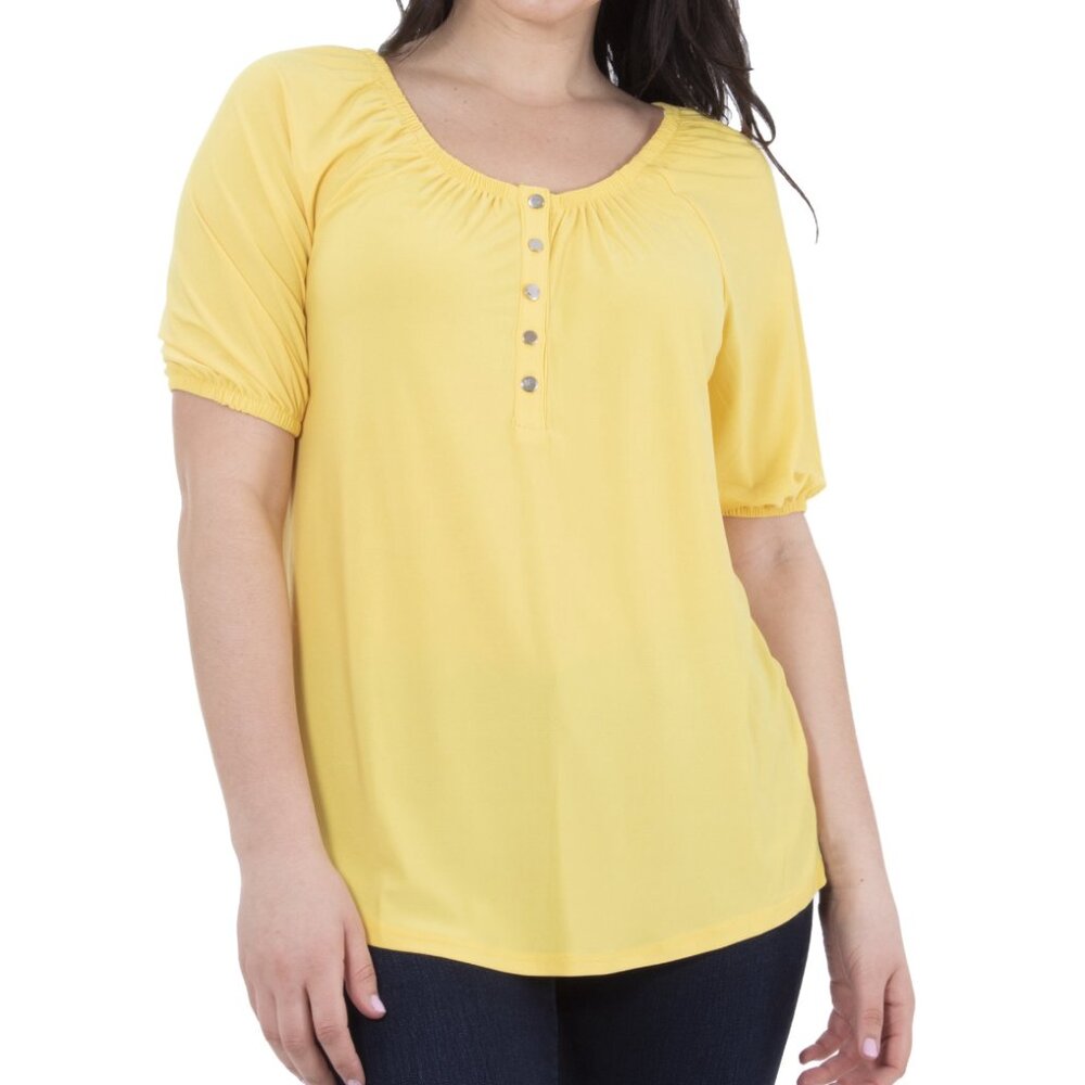 New NY Collection Short Sleeve Scoop Neck Peasant Top